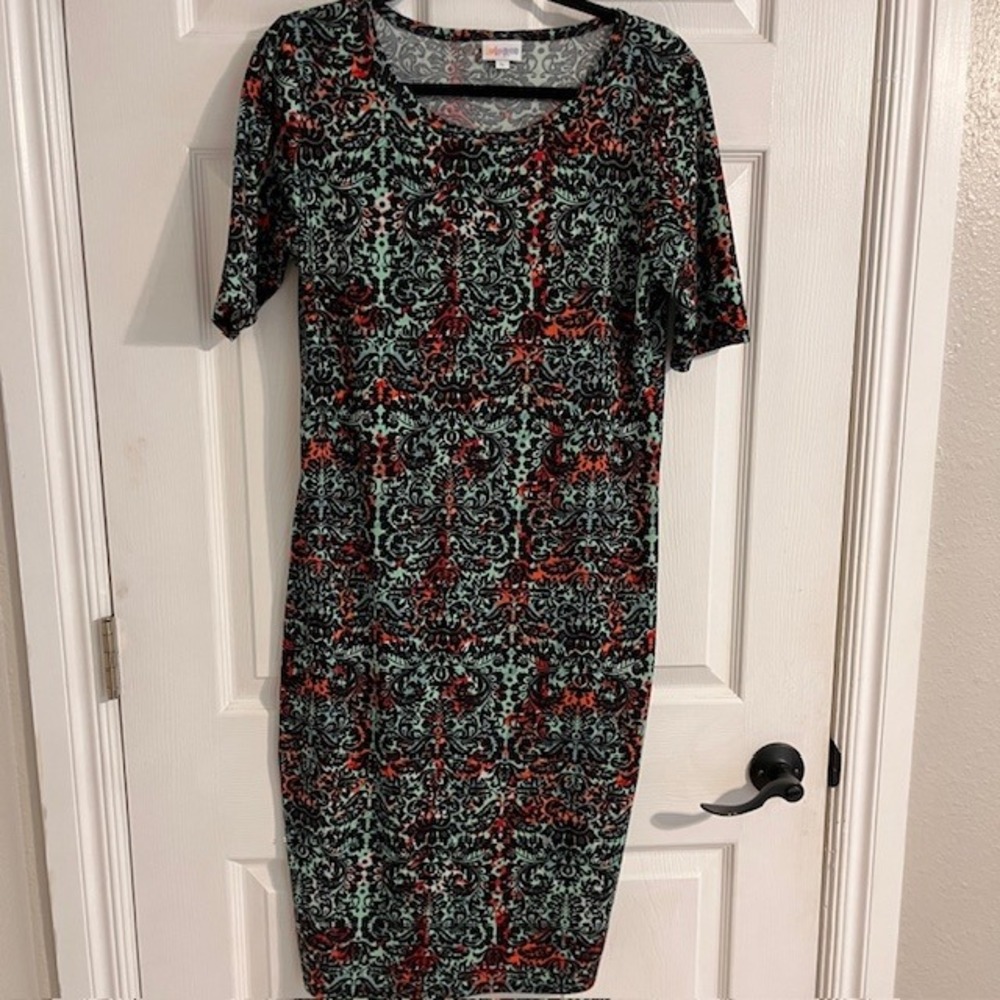 LuLaRoe Women's Dress Sheath Short Sleeve Printed‎ Casual Black L